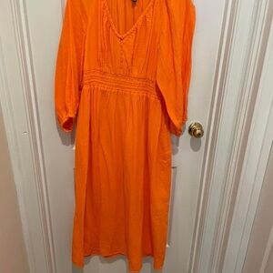 J Crew Muslim/Gauze Midi Dress size Large Orange
